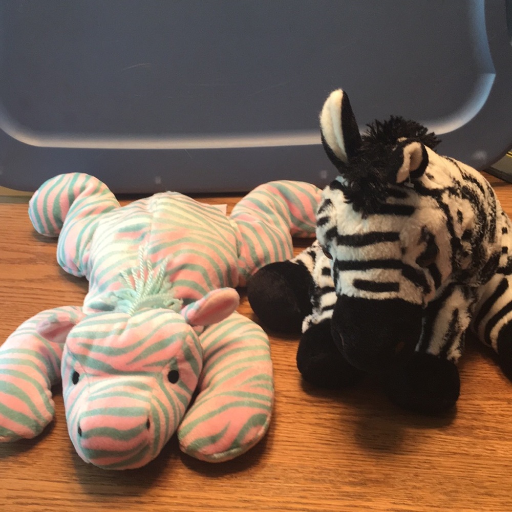 Ty Zulu Green Pink Striped Zebra plus B/W Zebra - plush
